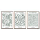 Set of 3 Sage Green Floral William Morris Framed Art Prints with Light Walnut Frames