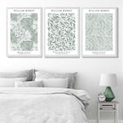Set of 3 Sage Green Floral William Morris Art Prints in White Frames | Artze UK