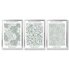 Set of 3 Sage Green Floral William Morris Framed Art Prints with Silver Wood Frames