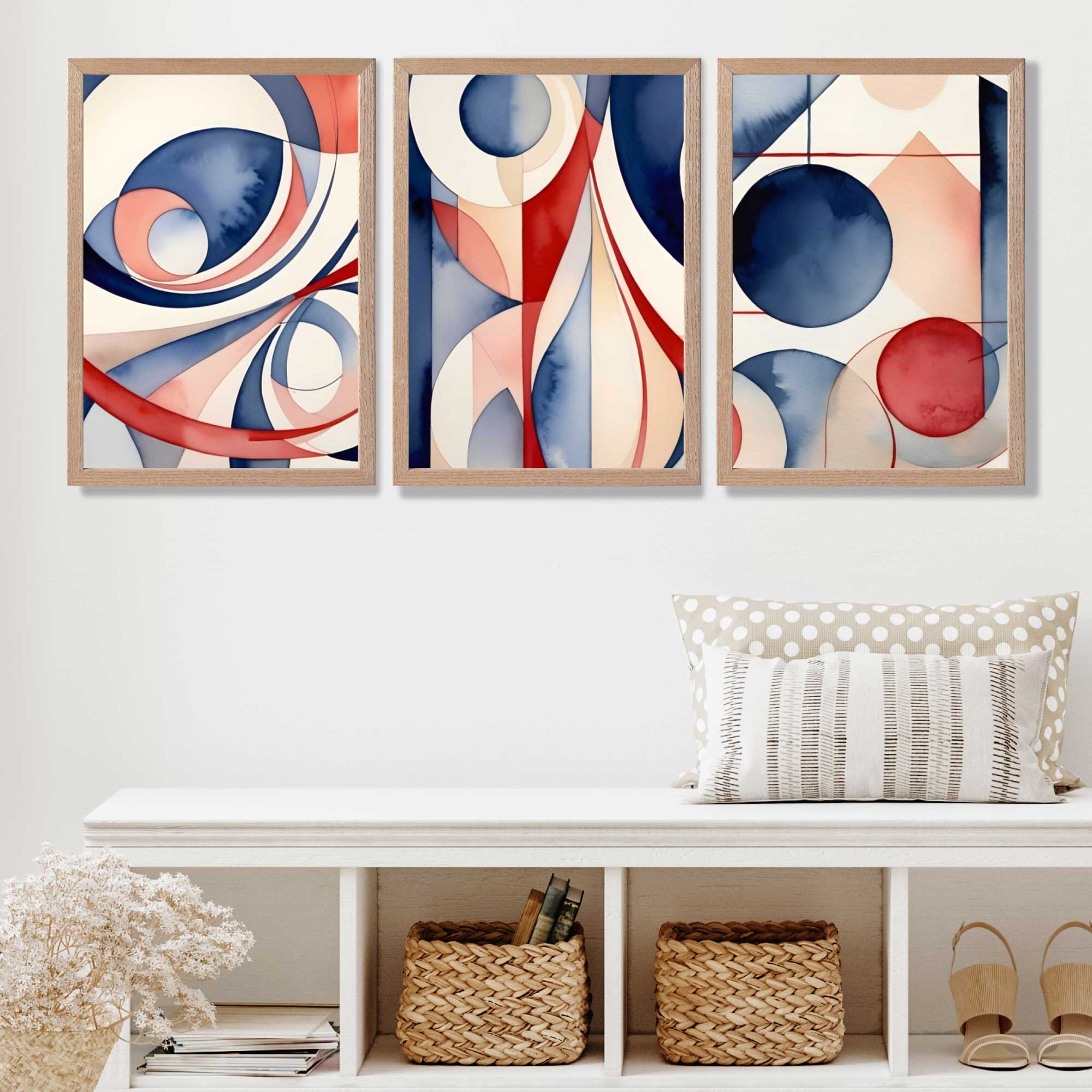 Art Deco Purple and Red Shapes Art Prints in Oak Frames | Artze UK