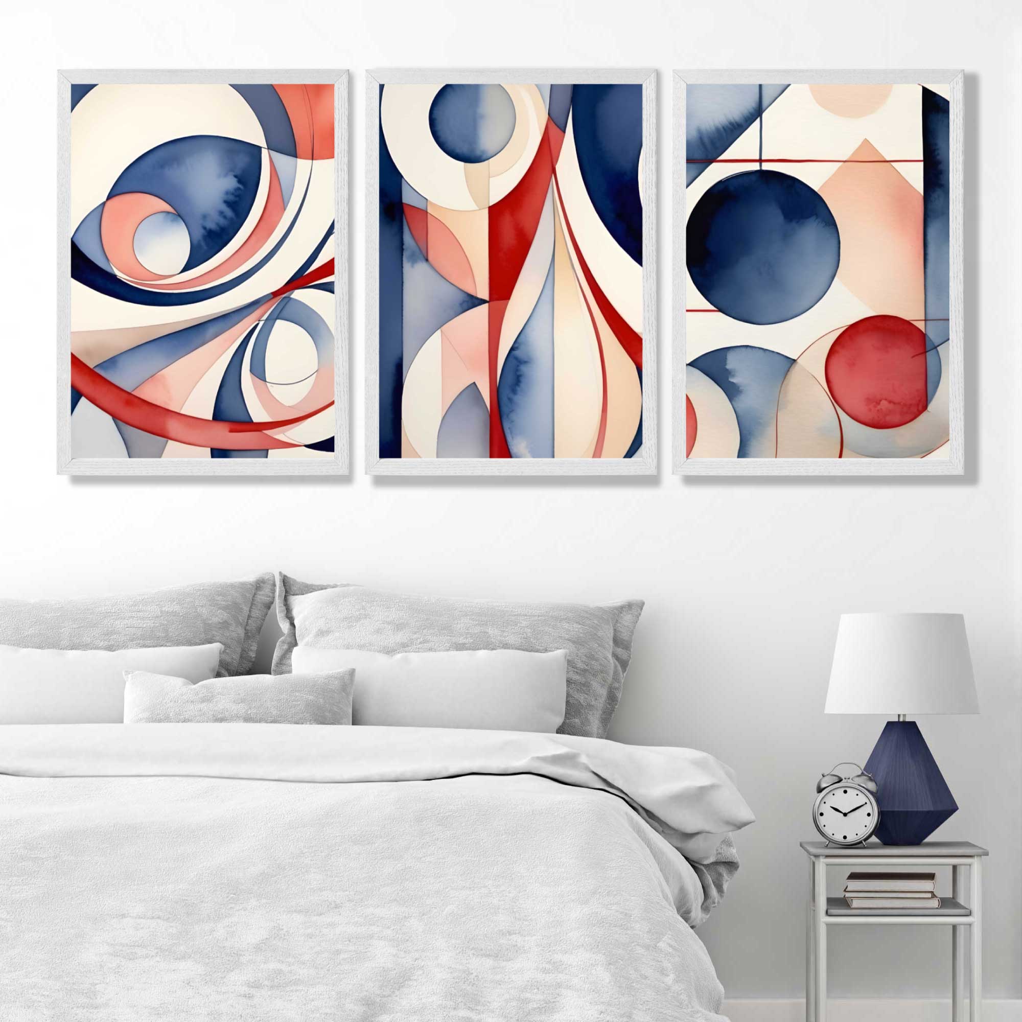 Art Deco Purple and Red Shapes Art Prints in White Frames | Artze UK