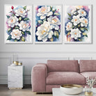 Abstract Modern Flowers Set of 3 Art Prints in White Frames | Artze UK
