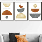 Orange, Gold and Grey Geometric Set of 3 Art Prints