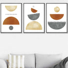 Orange, Gold and Grey Geometric Set of 3 Art Prints