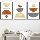 Orange, Gold and Grey Geometric Set of 3 Art Prints