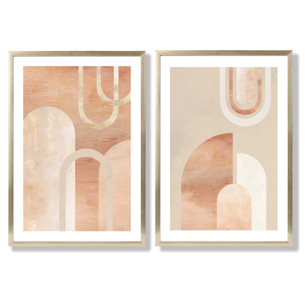 Mid Century Arches in Terracotta Set of 2 Art Prints with Gold Frame