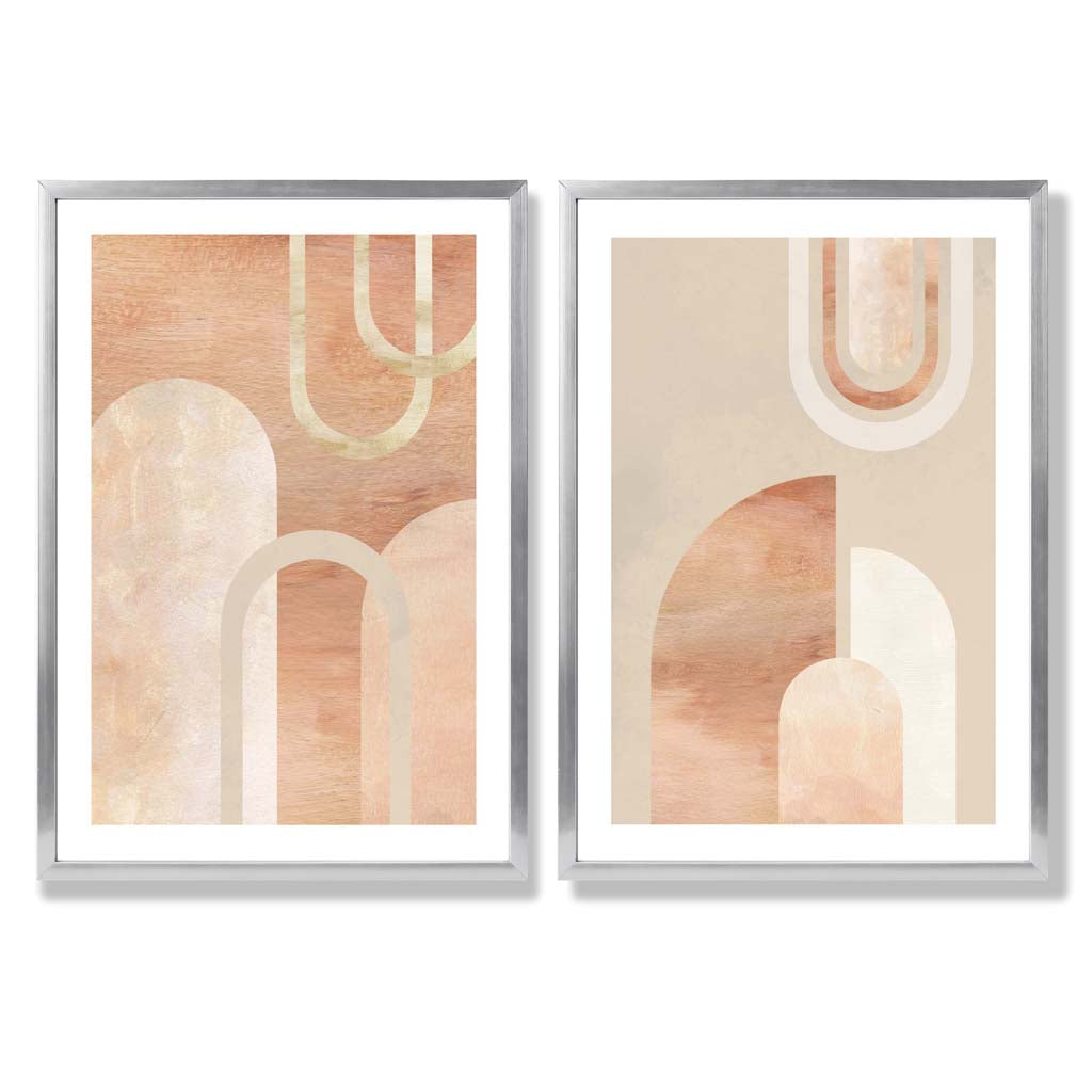 Mid Century Arches in Terracotta Set of 2 Art Prints with Silver Frame
