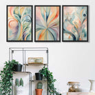 Set of 3 Art Deco Swirls in Pastel Colours Art Prints in Black Frames | Artze UK