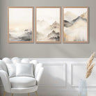 Set of 3 Neutral Forest and Mountains Art Prints in Oak Frames | Artze UK
