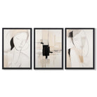 Set of 3 Abstract Fashion Sketches in Beige and Black Framed Art Prints with Black Wooden Frames