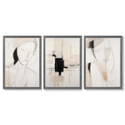 Set of 3 Abstract Fashion Sketches in Beige and Black Framed Art Prints with Dark Grey Wooden Frames