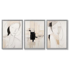 Set of 3 Abstract Fashion Sketches in Beige and Black Framed Art Prints with Light Grey Wooden Frames