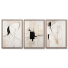 Set of 3 Abstract Fashion Sketches in Beige and Black Framed Art Prints with Light Walnut Frames