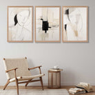 Set of 3 Abstract Fashion Sketches in Beige and Black Art Prints in Oak Frames | Artze UK