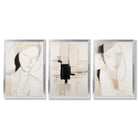 Set of 3 Abstract Fashion Sketches in Beige and Black Framed Art Prints with Silver Wood Frames