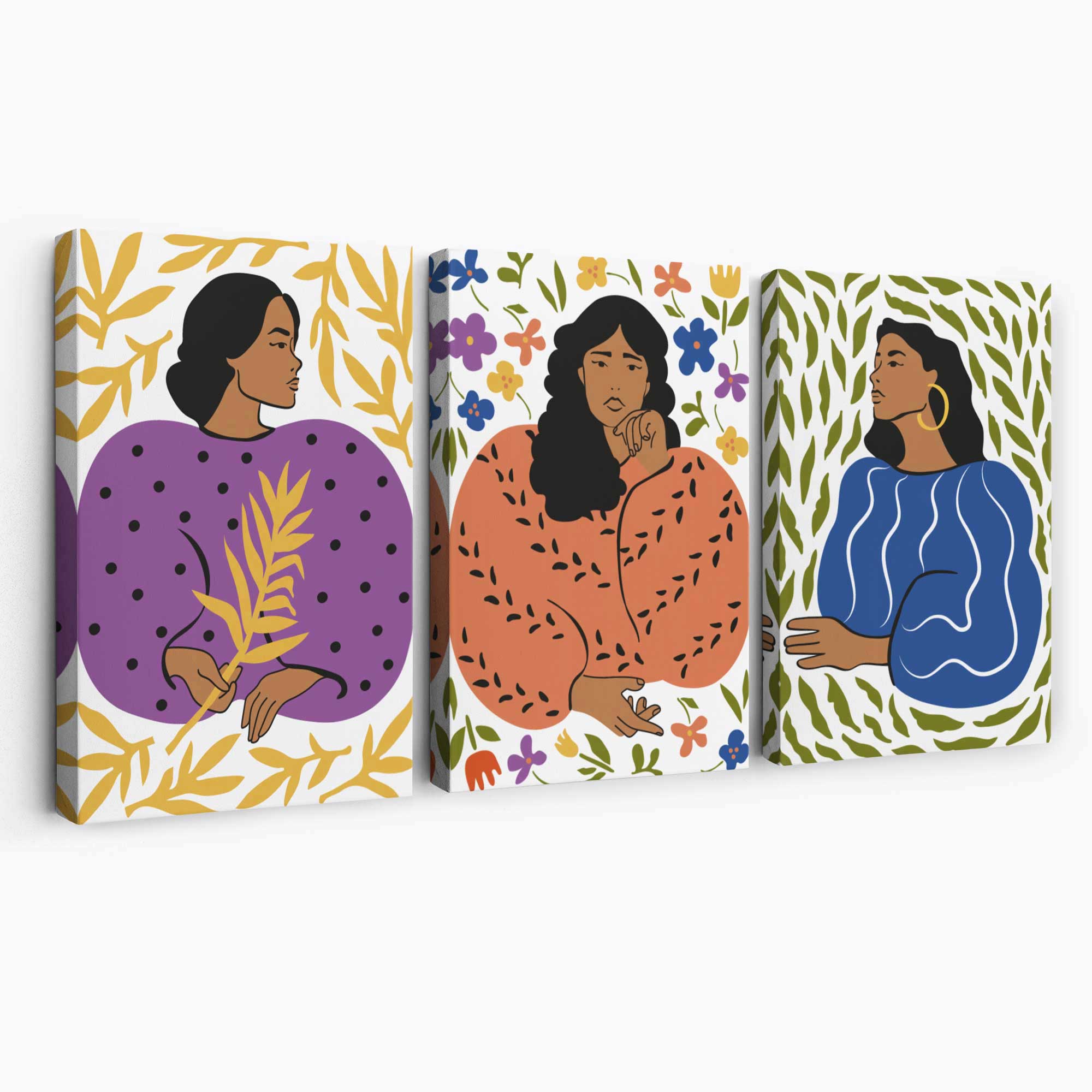 Set of 3 Boho Fashion in Purple and Orange Canvas Art Prints | Artze Wall Art