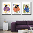 Set of 3 Boho Fashion in Purple and Orange Art Prints in Black Frames | Artze UK