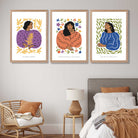 Set of 3 Boho Fashion in Purple and Orange Art Prints in Oak Frames | Artze UK