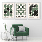 Set of 3 Bauhaus Geometric Shapes in Green Art Prints in White Frames | Artze UK