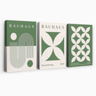 Bauhaus Green Modern Leaves Set of 3 Canvas Art Prints | Artze Wall Art