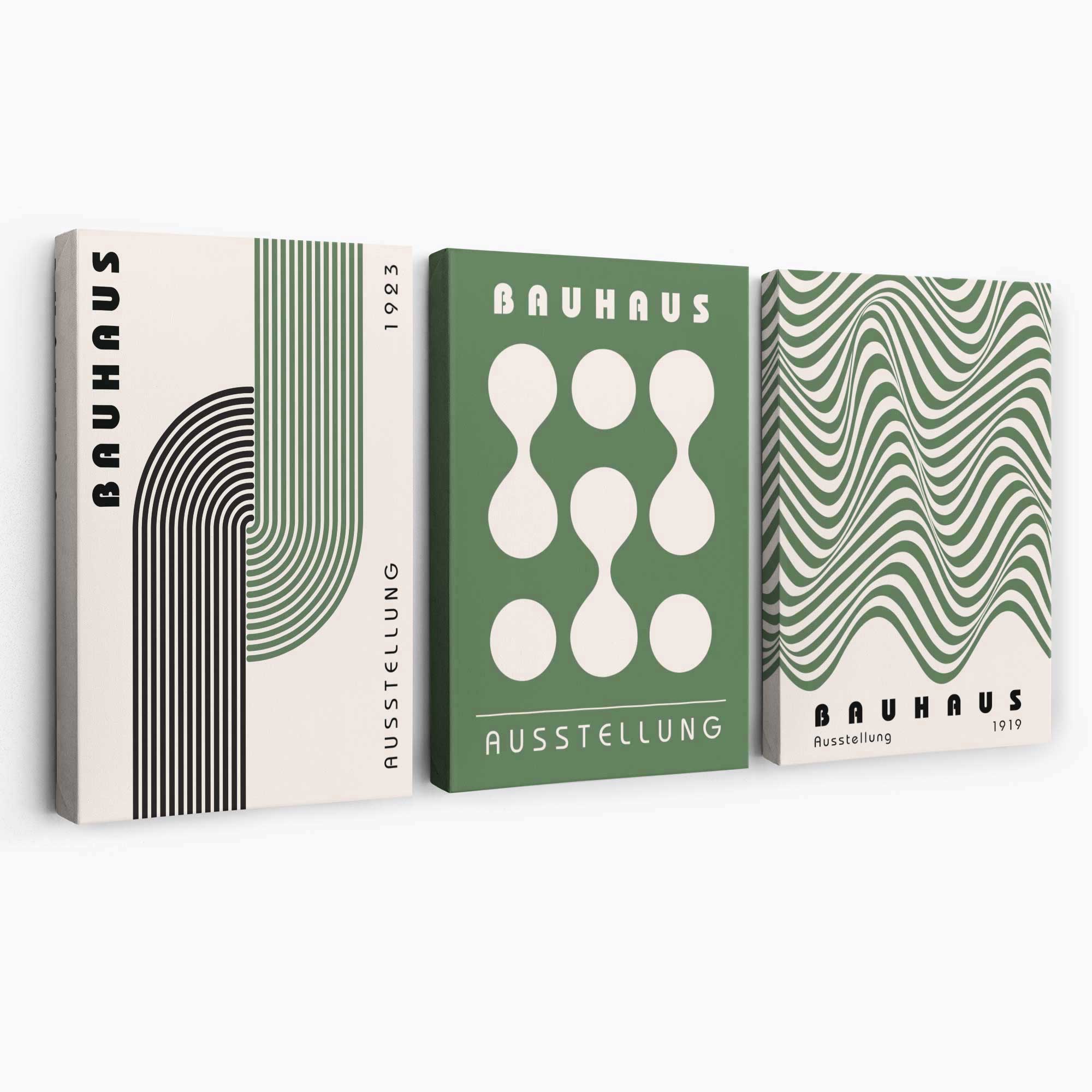 Bauhaus Green Modern Set of 3 Canvas Art Prints | Artze Wall Art