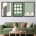 Bauhaus Green Modern Set of 3 Art Prints in Black Frames | Artze UK