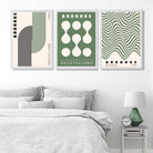 Bauhaus Green Modern Set of 3 Art Prints in White Frames | Artze UK
