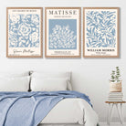 Matisse and William Morris Light Blue Floral Set of 3 Art Prints in Oak Frames | Artze UK