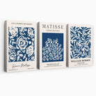 Matisse and William Morris Navy Blue Floral Set of 3 Canvas Art Prints | Artze Wall Art