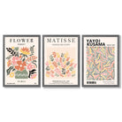 Matisse and Yayoi Kusama Flower Market Set of 3 Framed Art Prints with Dark Grey Wooden Frames
