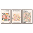 Matisse and Yayoi Kusama Flower Market Set of 3 Framed Art Prints with Light Walnut Frames