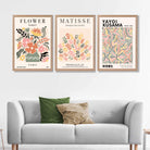 Matisse and Yayoi Kusama Flower Market Set of 3 Art Prints in Oak Frames | Artze UK