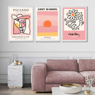 Set of 3 Abstract Picasso Warhol Haring Pink Art Prints in White Frames | Artze UK