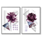 Contemporary Flowers in Purple Set of 2 Art Prints with Light Grey Frame