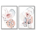 Watercolour Blush Pink Roses Set of 2 Art Prints with Light Grey Frame