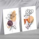 Line Art Tulips with Purple Orange Shapes Set of 2 Art Prints
