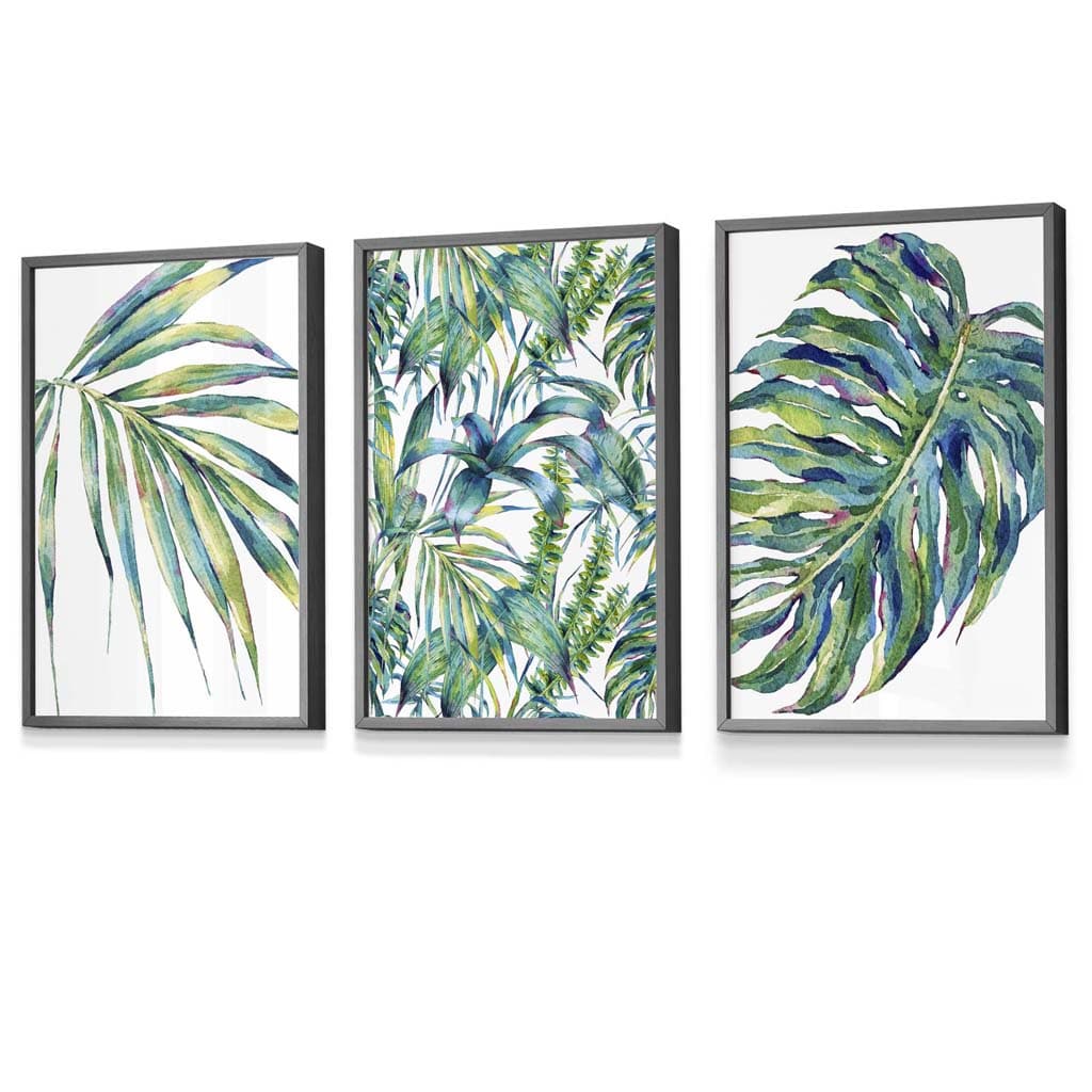 Blue Green Botanical Set of 3 Framed Wall Art Prints | Artze Wall Art UK