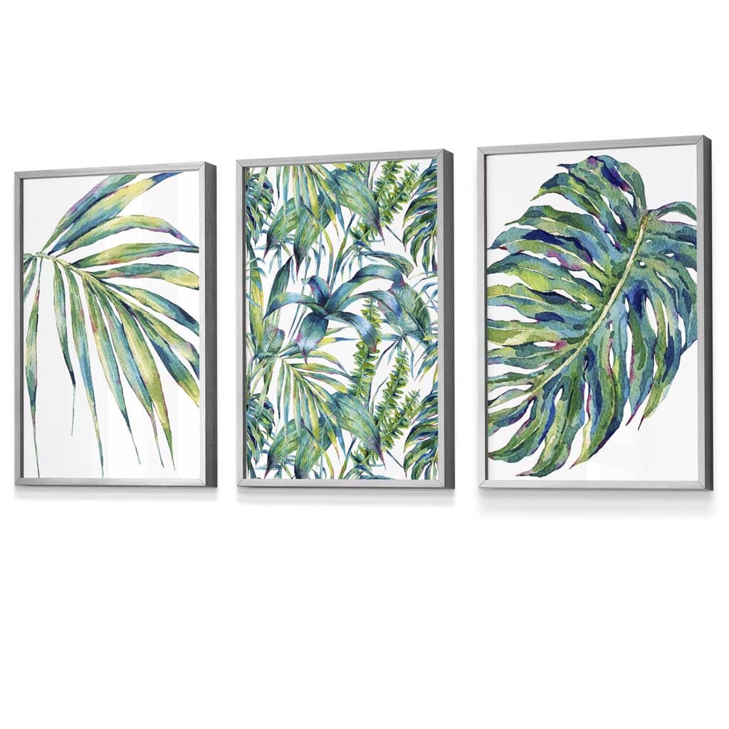 Blue Green Botanical Set of 3 Framed Wall Art Prints | Artze Wall Art UK