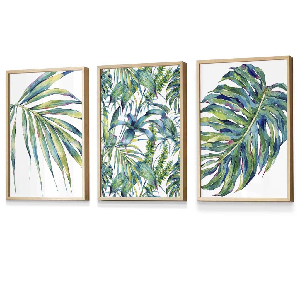Blue Green Botanical Set of 3 Framed Wall Art Prints | Artze Wall Art UK