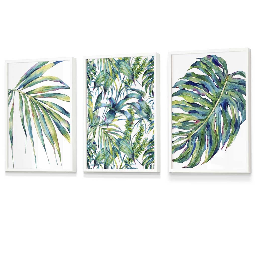 Blue Green Botanical Set of 3 Framed Wall Art Prints | Artze Wall Art UK