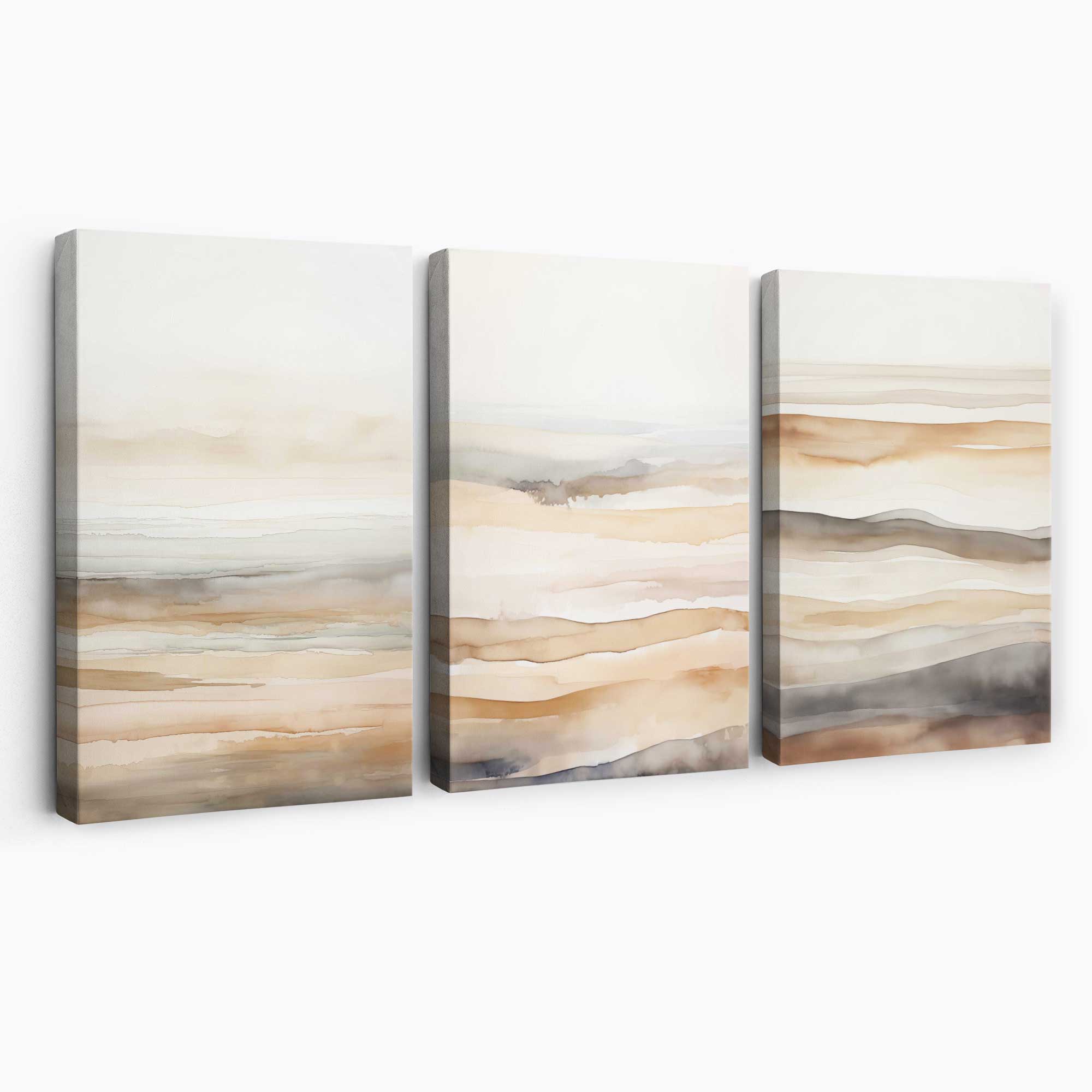 Beige and Sand Set of 3 Abstract Waves Canvas Prints | Artze Wall Art