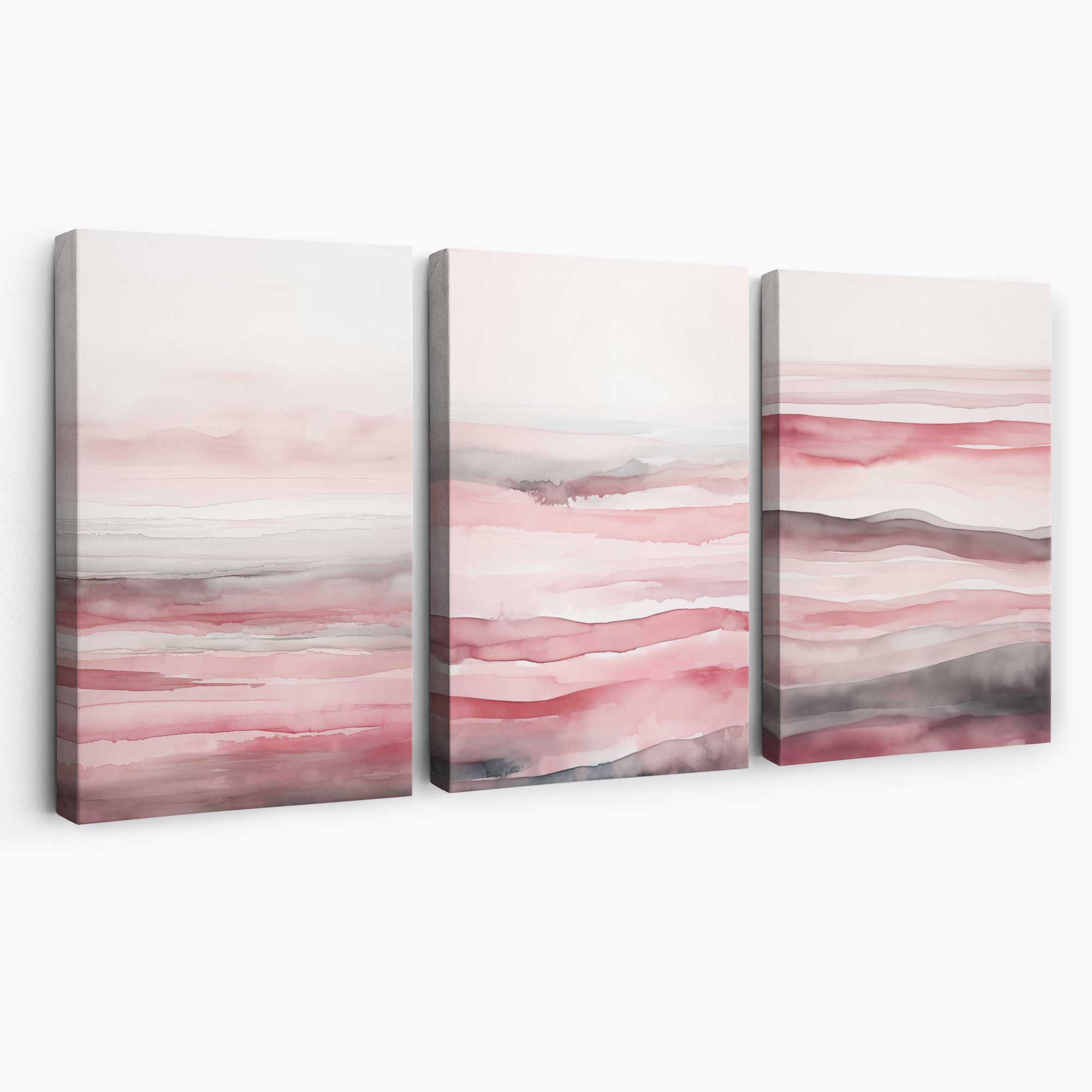 Set of 3 Abstract Pink Sunset Waves Canvas Prints | Artze Wall Art