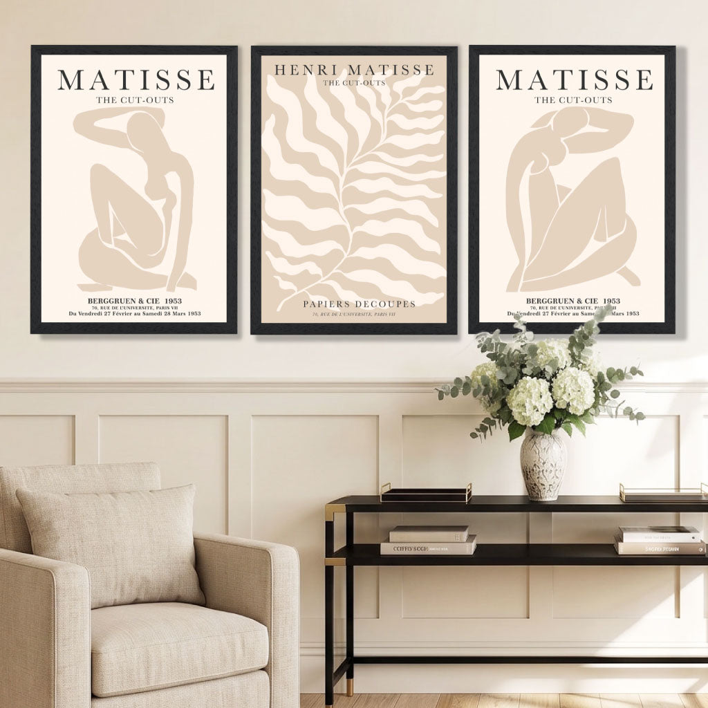Set of 3 Matisse Warm Minimalist Framed Wall Art with Black Wooden Frames
