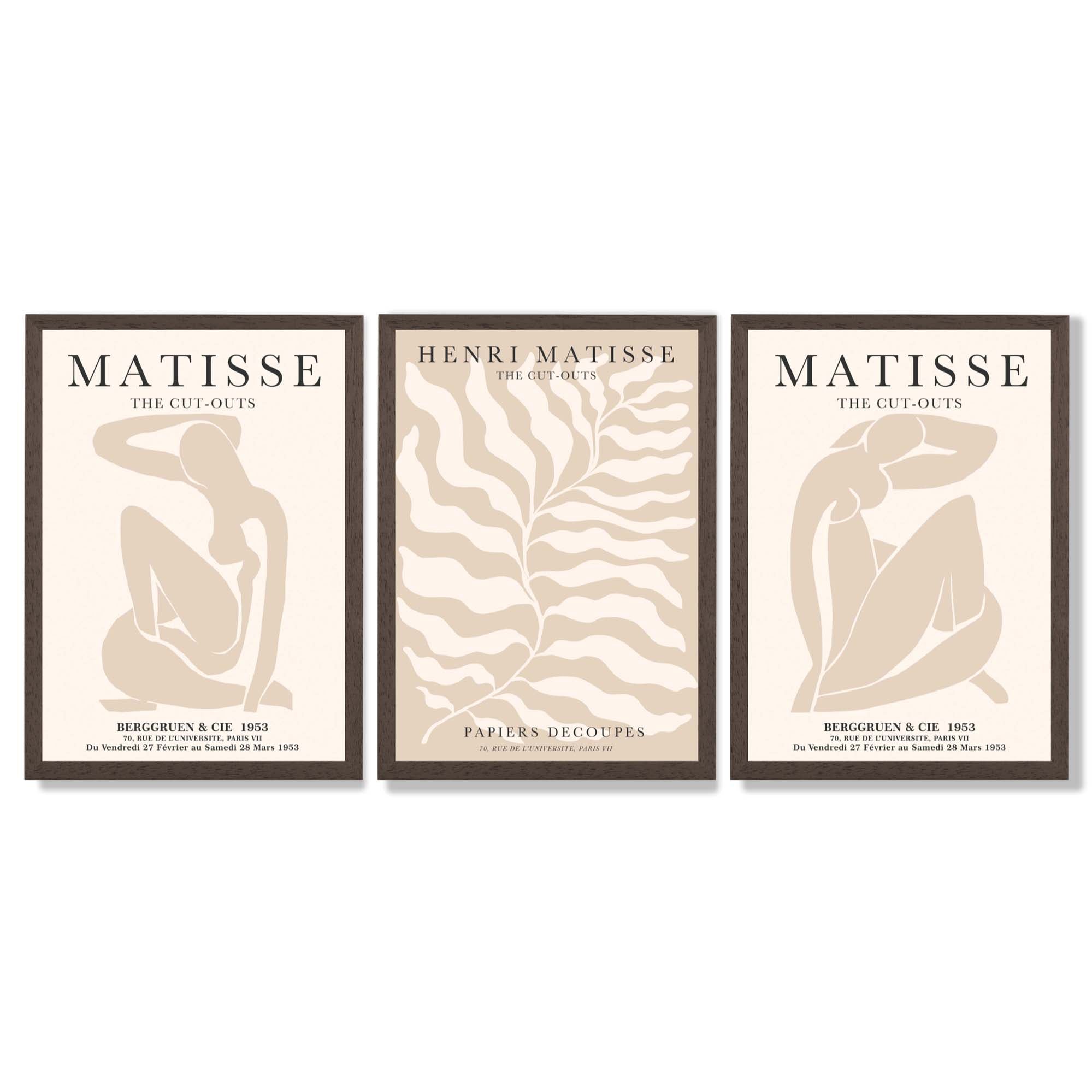 Set of 3 Matisse Warm Minimalist Framed Wall Art with Dark Wood Frames