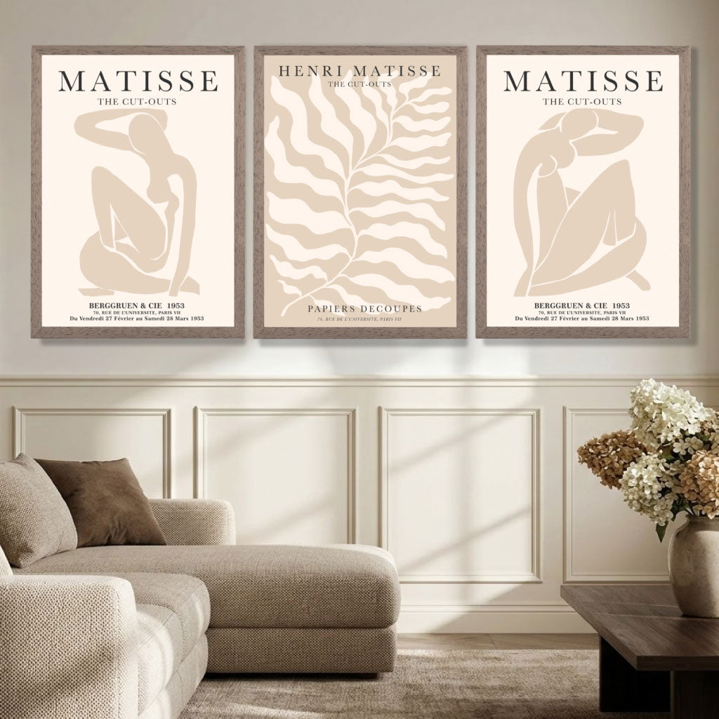 Set of 3 Matisse Warm Minimalist Art Prints in Black Frames | Artze UK