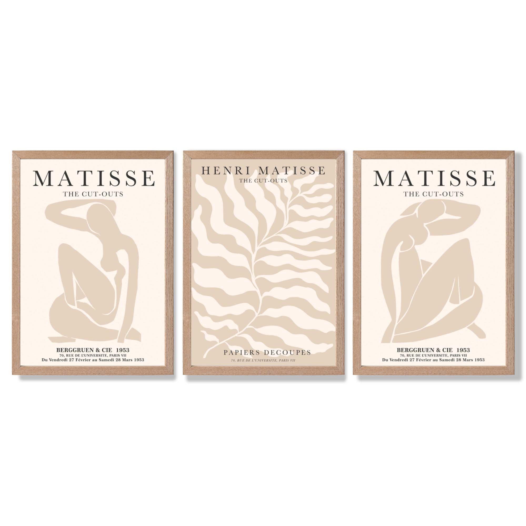 Set of 3 Matisse Warm Minimalist Framed Wall Art with Light Oak Frames