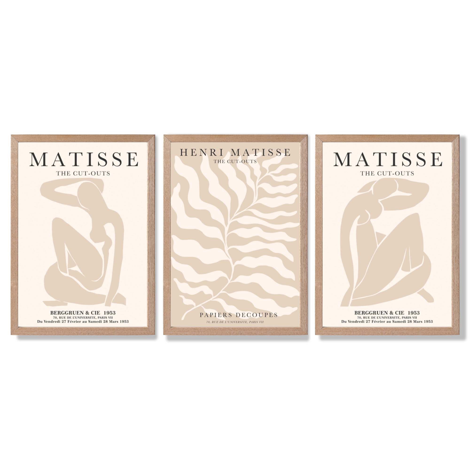 Set of 3 Matisse Warm Minimalist Framed Wall Art with Light Oak Frames