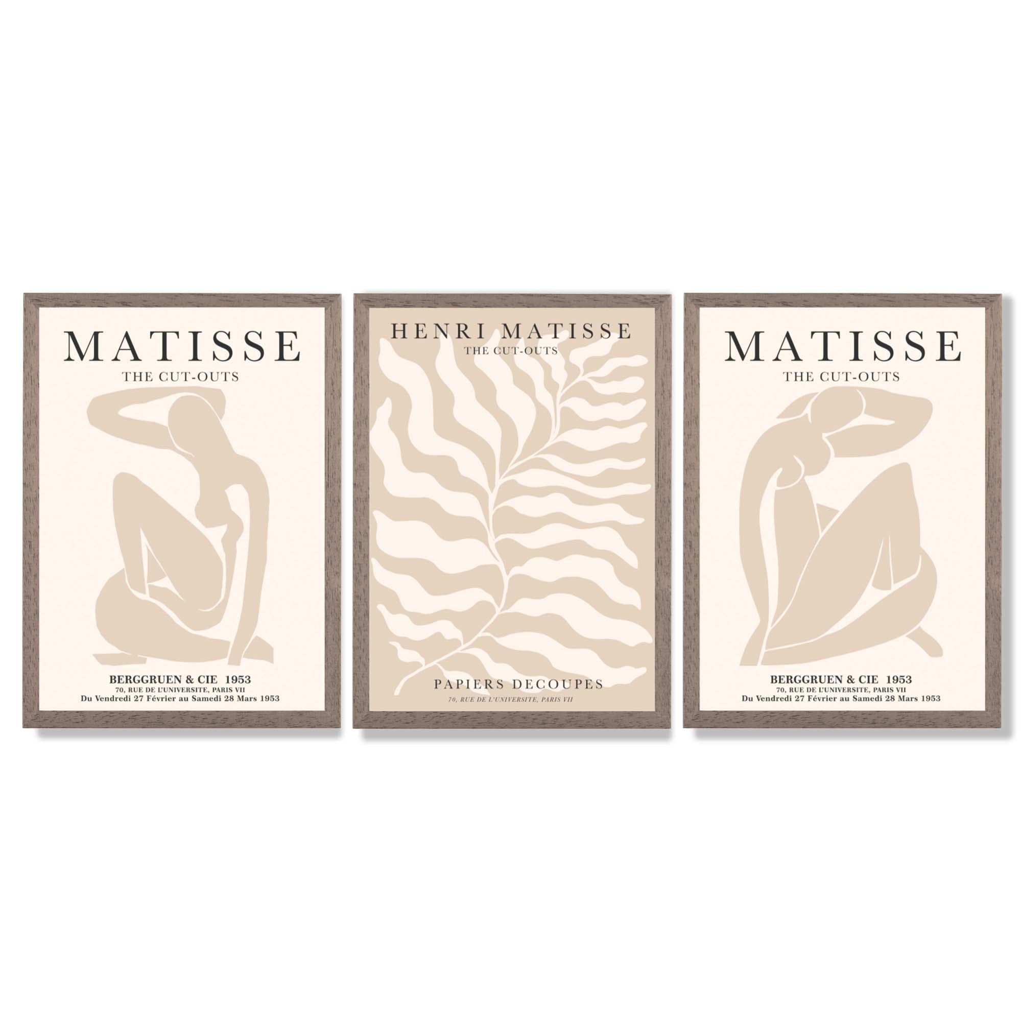 Set of 3 Matisse Warm Minimalist Framed Wall Art with Light Walnut Frames