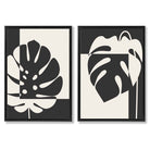 Black and Beige Monstera Set of 2 Art Prints with Black Frame
