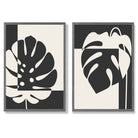 Black and Beige Monstera Set of 2 Art Prints with Dark Grey Frame